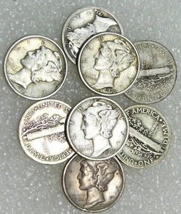 Lote de 8 monedas de diez centavos de mercurio 1930-1936 incluyendo marcas de ceca #P213 - Imagen 1 de 1