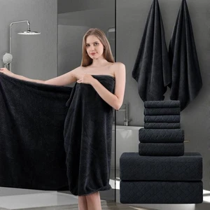 8-teiliges schwarzes Badetücher Set, 2 große Badetücher Laken, 2 Handtücher... - Bild 1 von 8
