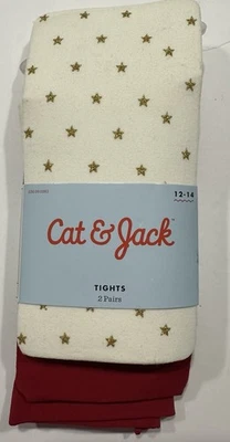 Cat & Jack Girl's 12-14 Footed Tights / 1 Red - 1 White w Gold Glitter - 2 Pack - Image 1 of 4