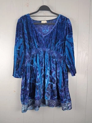 Túnica Babydoll de veludo azul XL lantejoulas malha bainha bruxa fada caprichoso grunge - Imagem 1 de 4
