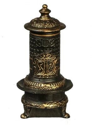Bambole Casa Bottega Stufa Legno Ciocco Ceppo Bruciatore Nero E Dorato 1:24 - Immagine 1 di 4
