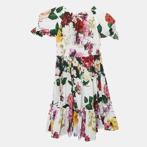 Dolce & Gabbana Kids Multicolor Floral Print Poplin Shirring Detail Dress 7/8 - Picture 1 of 6