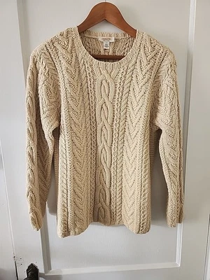 Suéter Talbots Vintage Años 90 Crema Mantequilla Cable Tejido Grueso L Seda Algodón Foto 1 de 4