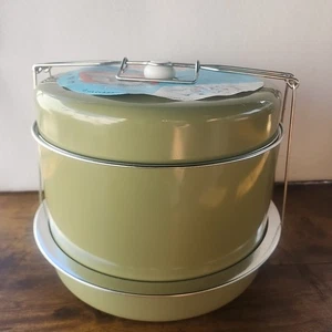 1960s JL Clark Metal Triple Decker Food Pie Cake Carrier Avocado Green MCM - Picture 1 of 10