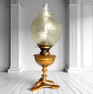 Antique Rare Victorian Copper Oil Lamp with Hinks No.2 Duplex Burner 1880 VGC - Picture 1 of 3