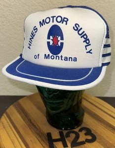 NEU OHNE ETIKETT HINES MOTOR SUPPLY OF MONTANA WEISS & BLAU NETZRÜCKEN DRUCKKNOPFLASCHE MÜTZE! H23 - Bild 1 von 3