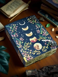 XLarge Moon Phases Leather Journal | 400 Lined Vintage Paper | 2x Brass Locks - Picture 1 of 5