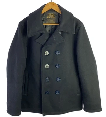 铁心羊毛豌豆大衣 L 黑色重量级日本制造 — 第 1/4 张图片