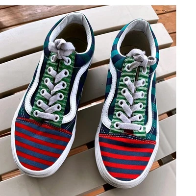 Vans Old Skool Kids кроссовки многоцветный в полоску холст коньков туфли размер 4 EUC - Изображение 1 из 4