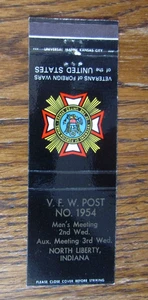 FRATERNAL V.F.W. POST 1954 MATCHBOOK COVER: NORTH LIBERTY, INDIANA MATCHCOVER A9 - Picture 1 of 2