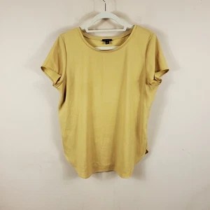 Ann Taylor Gold Sateen Short Sleeve Scoop Neck Shirt Size M - Picture 1 of 11