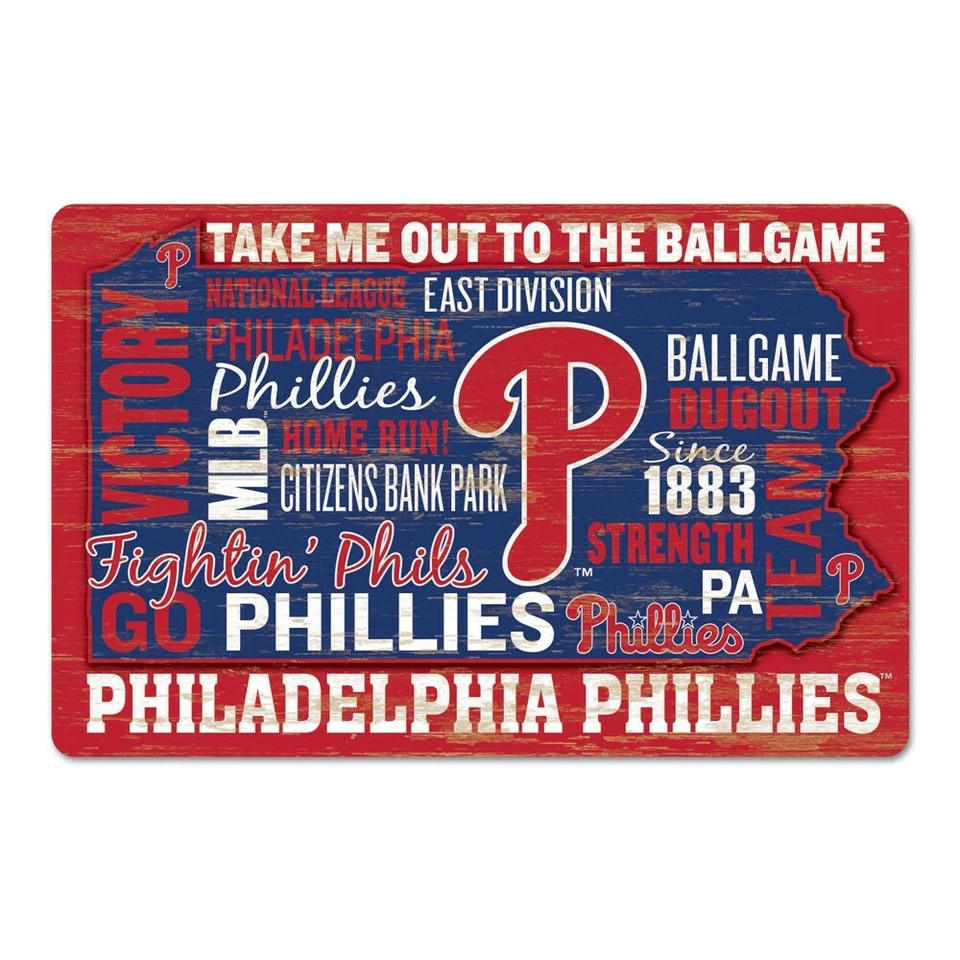 PHILADELPHIA PHILLIES FIGHTIN PHILS WORDAGE WOOD SIGN 11"X17'' NEW WINCRAFT - Image 1 of 1