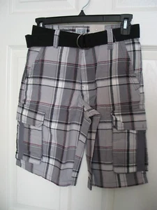 NWT Canyon River Blues boys size 10 cotton cargo shorts with belt gray plaid - Picture 1 of 10