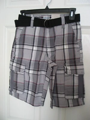 NWT Canyon River Blues boys size 10 cotton cargo shorts with belt gray plaid - Image 1 of 4