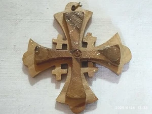 CROCE DI GERUSALEMME IN LEGNO DI ULIVO CON LA SCRITTA JERUSALEM SUL RETRO - Picture 1 of 4