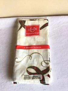 New Set Of 4 Lenox Christmas Tartan Plaid Holly Damask Cotton Fabric Napkins - Picture 1 of 2