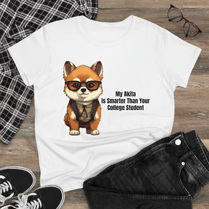 My Akita Puppy Dog Breed Smarter Than Your College Student Ladies T Shirt - Picture 1 of 3