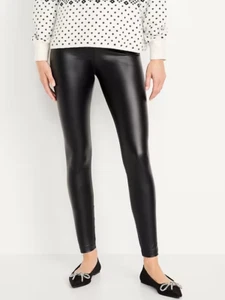Old Navy High-Rise Faux Leather Leggings Womens M Tall Black Pull On Stretch NEW - Picture 1 of 8