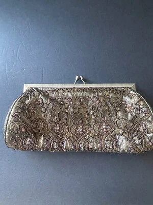 Carlo Fellini Purse Vintage Bronze Beaded Clutch Shoulder Bag Evening Gala  - Image 1 of 4