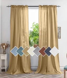 Khaki Curtains 84 Inch Length For Living Room 2 Panels Linen Textured Sheer Curt - Picture 1 of 7