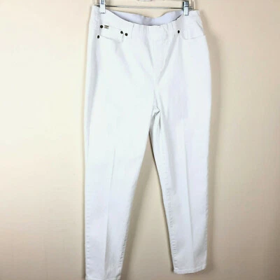 DG2 Diane Gilman White Stretch Jeans Size Large Zipper High Rise 5 Pocket - Image 1 of 4