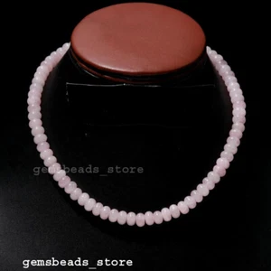 "Collar de plata esterlina 925 cuarzo rosa 8-9 mm piedra del corazón coker joyería 18" - Imagen 1 de 9