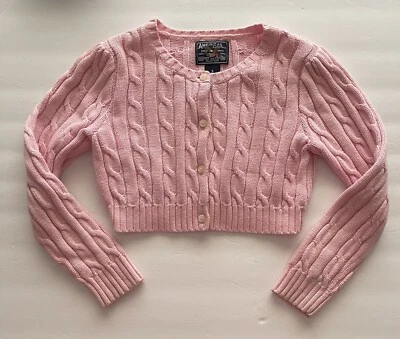 American Living Knitted Cardigan Girls 6 Pink Cable Crop Long Sleeve Cotton - Image 1 of 4