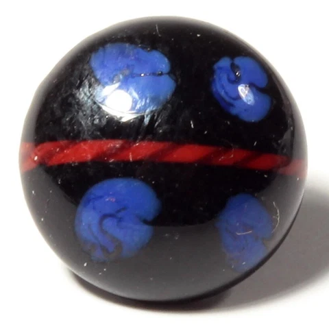 Antique Czech blue satin floral red striped rosette shank glass button 14mm Cover