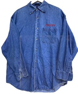 VTG Specialized Legacy Denim Button Up Shirt M Size L Distressed Blue Cotton - Picture 1 of 16