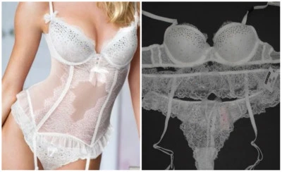 36B 36C or 36D VICTORIA'S SECRET BRIDAL CRYSTAL LACE WHITE DEMI BRA +BUSTIER SET - Image 1 of 4