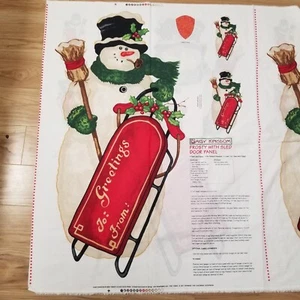 Daisy Kingdom Frosty with Sled Door Panel Cotton Fabric, Christmas Snowman Sled - Picture 1 of 5
