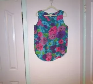 90s Vintage Melrose Silk Top Size M Tunic Sleeveless Hawaiian Tropical Resort - Picture 1 of 7