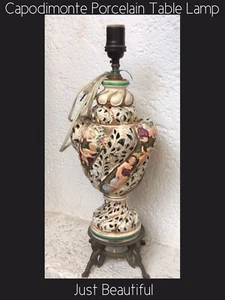 Italian Vintage Capodimonte Porcelin Table Lamp Very Ornate Detailed Work Of Art - Picture 1 of 5