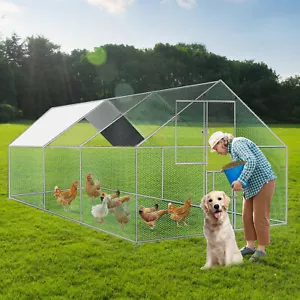 Metal Chicken Coop Hen Run House 20x10ft Walk-in Poultry Cage Enclosure W/ Cover - Picture 1 of 8