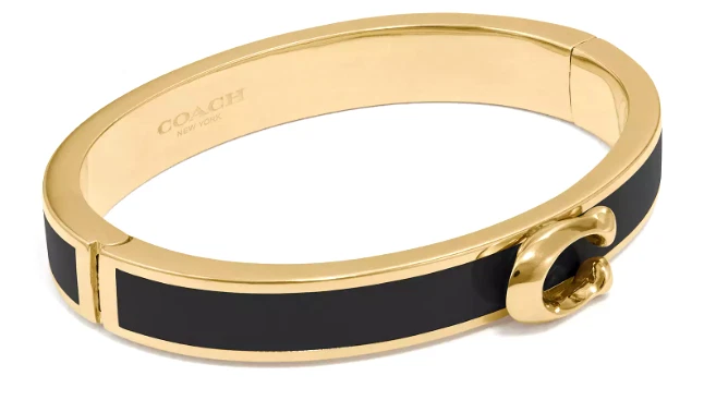 Coach Signature Push Hinged Bangle Bracelet Jewelry Chalk White Gold F67480