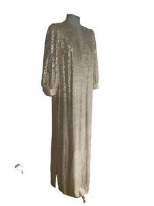 Elizabeth & James Maxi Dress Medium Silk Metallic Gold 3/4 Sleeve Lined Pockets - Picture 1 of 11