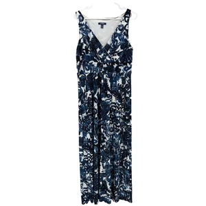 Chaps Women XL Floral Maxi Dress Navy Blue Paisley V Neck Travel Vacation Casual - Picture 1 of 9