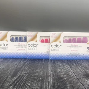 Lote de 3 tiras de esmalte de uñas color pedicura callejera rosa púrpura azul brillo - Imagen 1 de 5