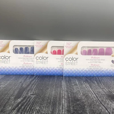 Lote de 3 tiras de esmalte de uñas color pedicura callejera rosa púrpura azul brillo - Imagen 1 de 4