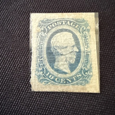 Buscado sello original de los Estados Confederados de la década de 1860 Jefferson Davis envejecido. Foto 1 de 3