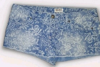 Mudd Y2K Low Rise Cut Off Denim Jean Shorts Paisley Floral JRS 11 Vintage 2000s - Image 1 of 4