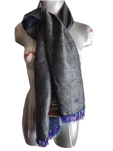 NWT Cejon 100% Silk 2 Sides- Beaded Floral Plastic Trim- Scarf Wrap 70”x 20” - Picture 1 of 12