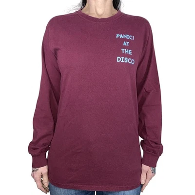 Pánico! Camiseta At The Disco Rock Band Gráfica Manga Larga Delantera Trasera Talla Pequeña Foto 1 de 3