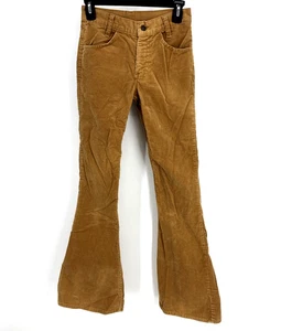 Pantalones Levi's Años 70 Verdadero Vintage Pana Acampanados Fondo Campana Marrón Blanco Pestaña Talla 26 - Imagen 1 de 12