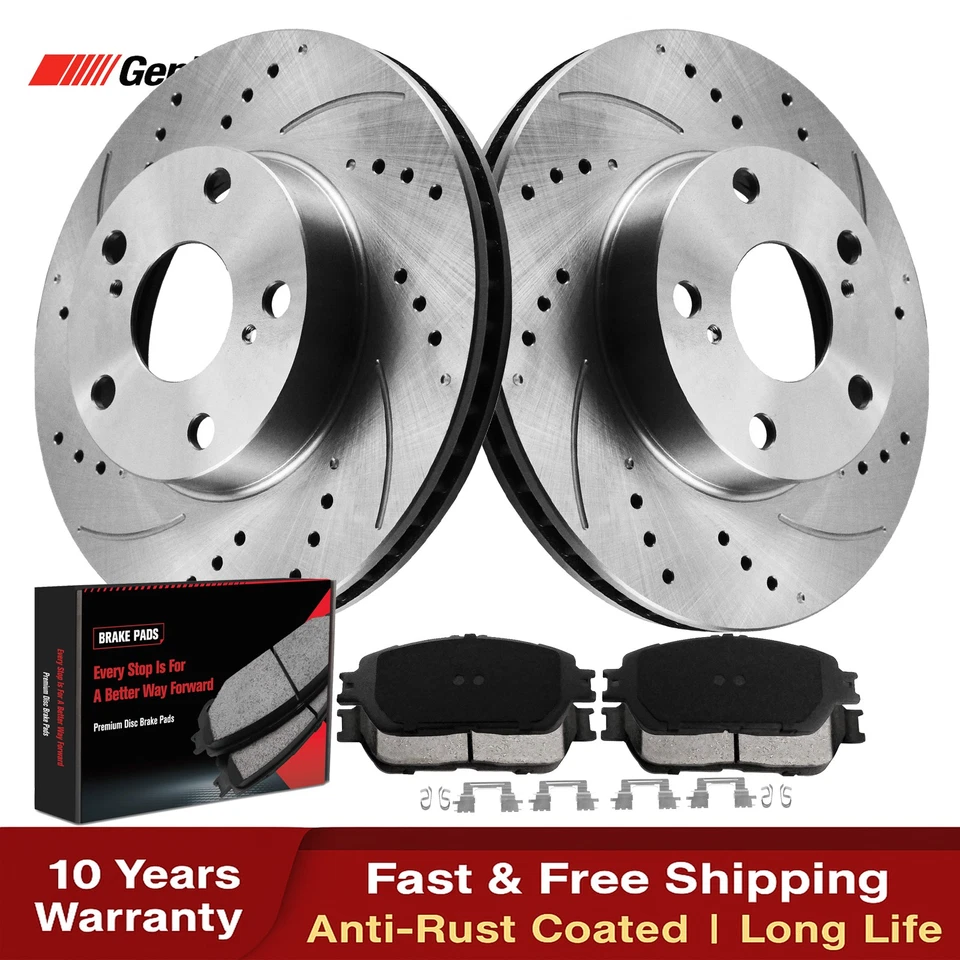 Front Drilled Rotors Ceramic Brake Pads For 2005 - 2013 2014 2015 Toyota Tacoma - Изображение 1 из 4