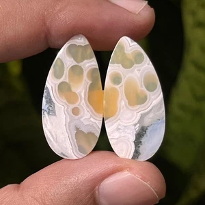 Par de cabujones de ágata musgo orbicular raro 21,05 quilates - piedras preciosas naturales indonesias - Imagen 1 de 4