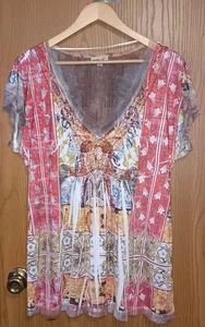 One World Blusa Manica Corta Donna Taglia XL Multicolore con Strass... - Foto 1 di 7