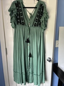 Abito midi verde Free People Bali Will Wait For You taglia XS ricamato - Foto 1 di 18