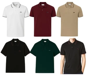 Lacoste Men's Original Polo Shirt Stripe Collar |Short Sleeve| Classic/Loose Fit - Picture 1 of 13