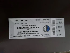 Cooper Flagg NBA Debut Ticket Dylan Harper Mavericks Spurs 10/22/2025 Mint - Picture 1 of 3
